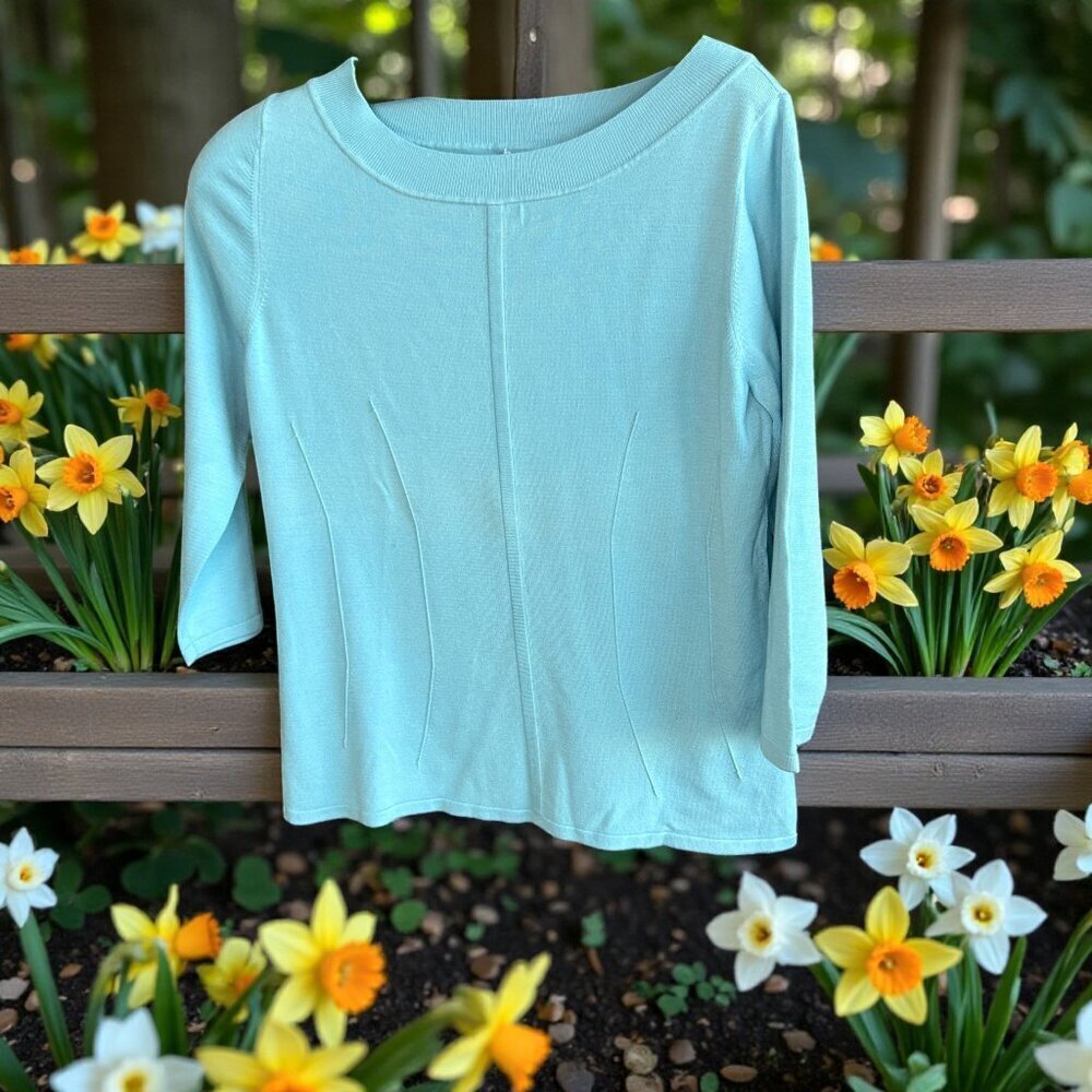 Doncaster Aqua Blue Boat Neck Silk Blend Sweater Size Large